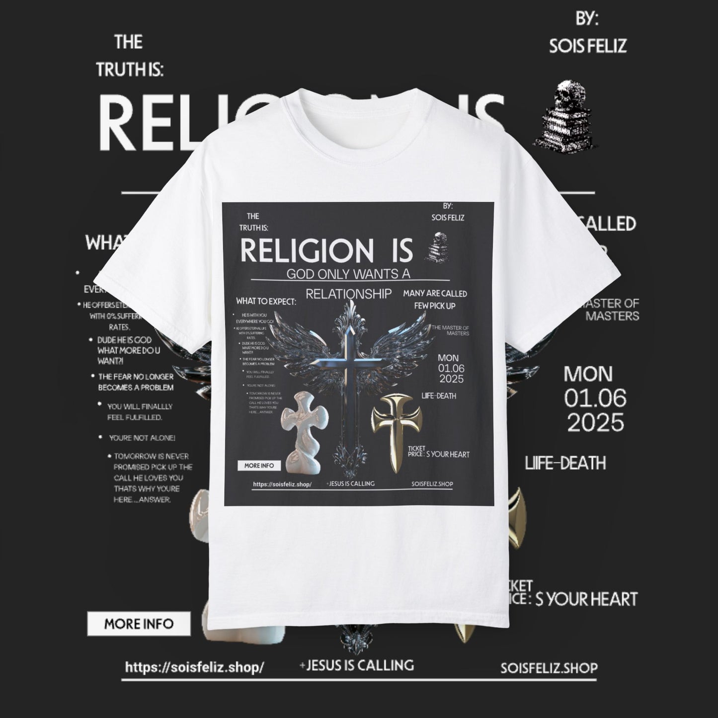 Spiritual Connection Unisex Garment-Dyed T-Shirt - 'Religion Is Relationship' Design