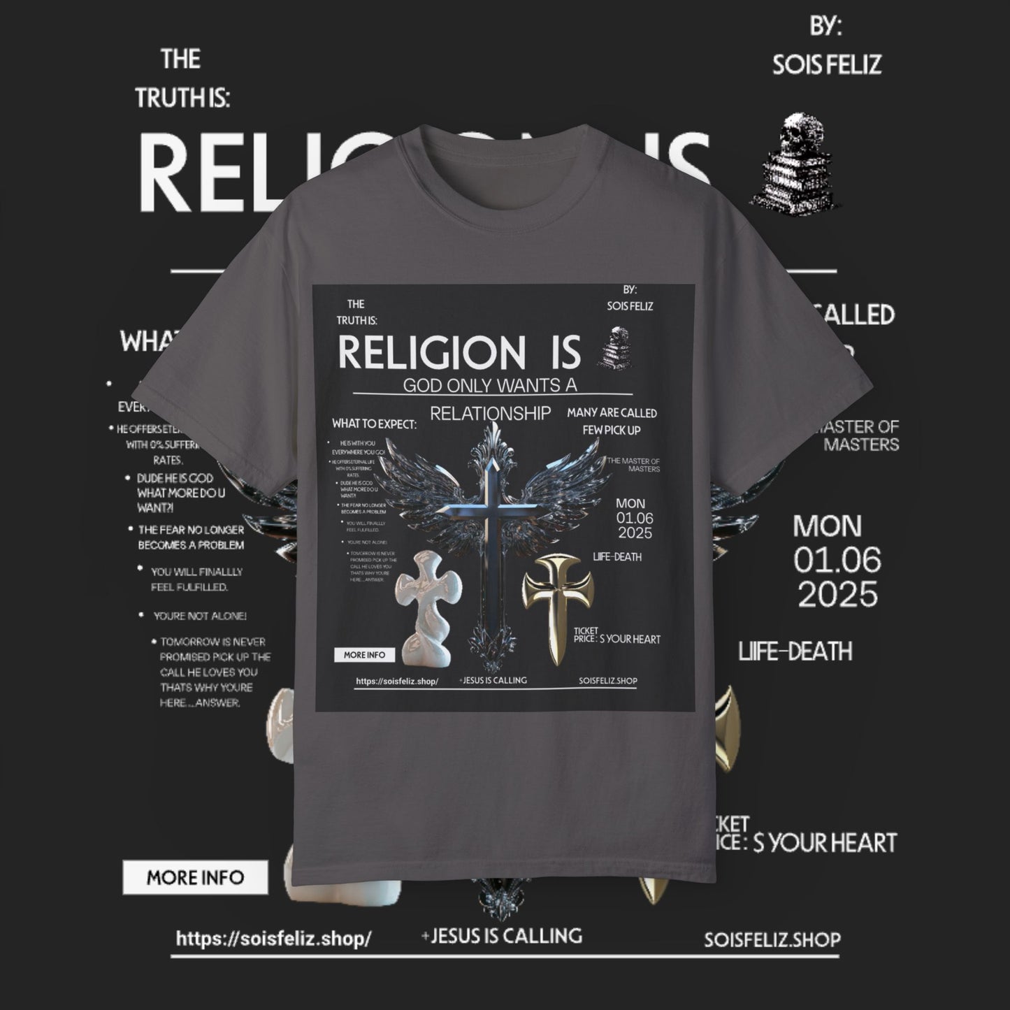 Spiritual Connection Unisex Garment-Dyed T-Shirt - 'Religion Is Relationship' Design