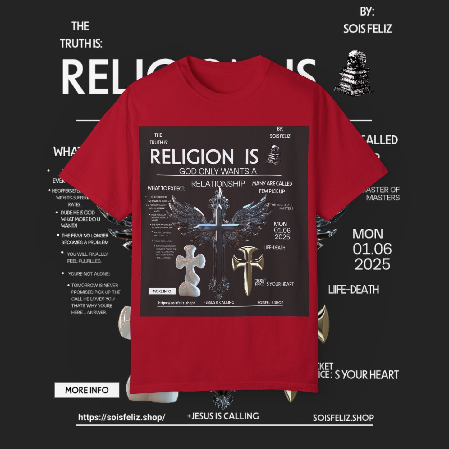 Spiritual Connection Unisex Garment-Dyed T-Shirt - 'Religion Is Relationship' Design