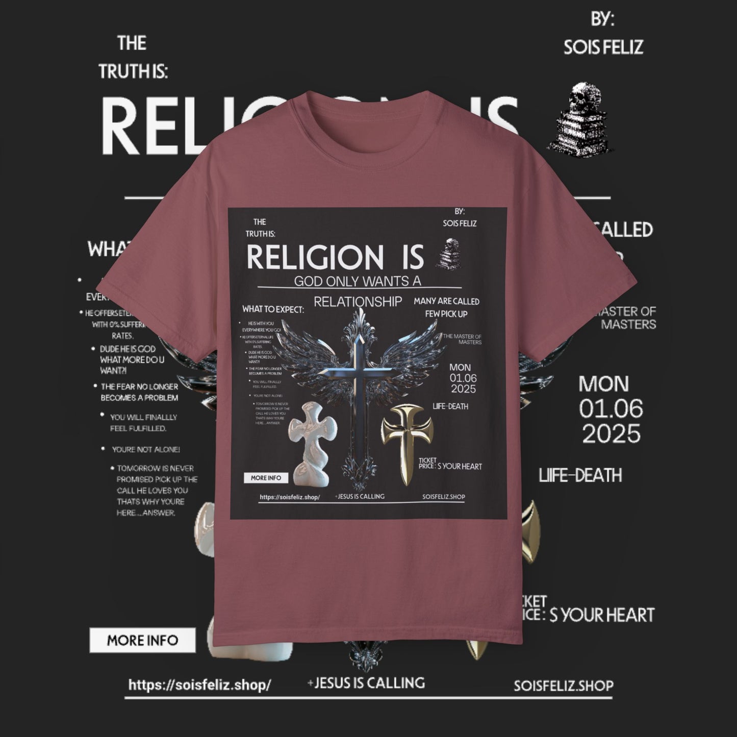 Spiritual Connection Unisex Garment-Dyed T-Shirt - 'Religion Is Relationship' Design