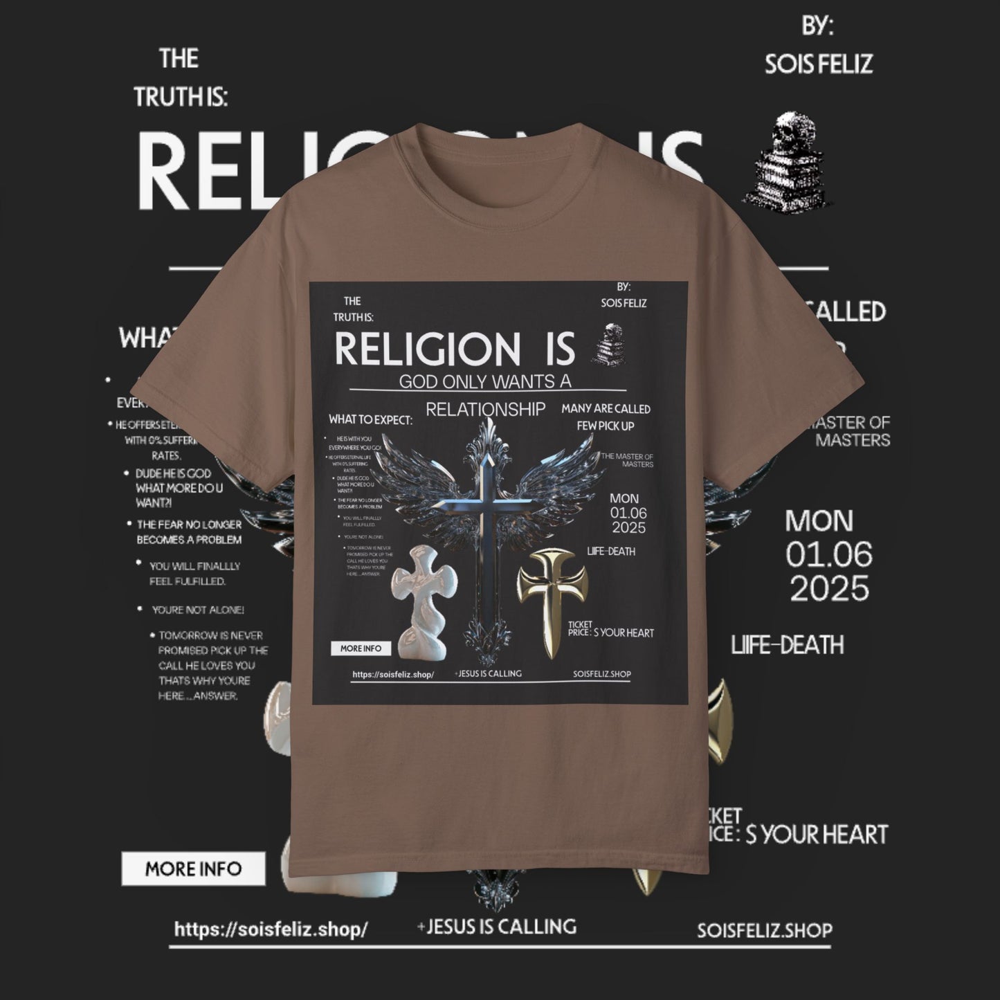 Spiritual Connection Unisex Garment-Dyed T-Shirt - 'Religion Is Relationship' Design